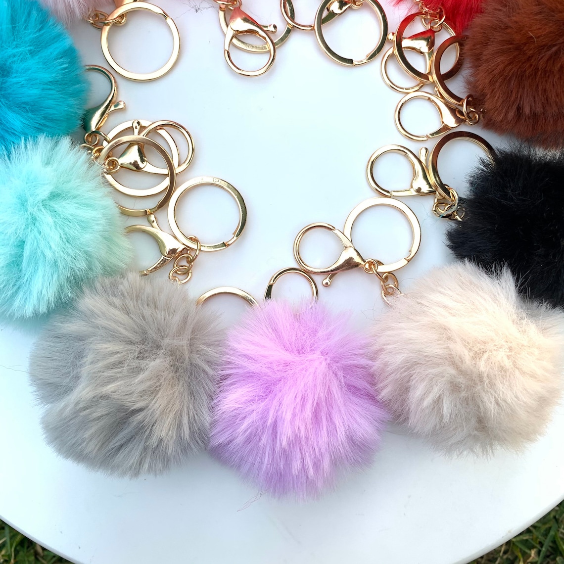 Pom Poms Key Chains / 3 Fluffy Pompoms Key Chain / Faux Etsy