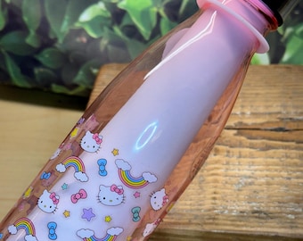 Pastel Kitty Cat Star Toss Water Bottle With Lid/ Hello Reusable bottle/Sanrio /Kitty bottle /Pink Bottle/ Rainbow / Pink bottle / Bows