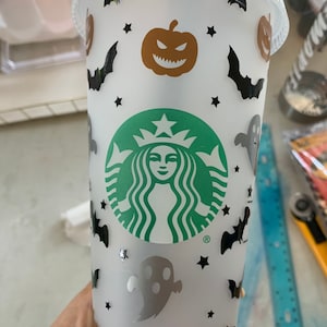 Halloween Starbucks Reusable Cold Cup | Venti Tumbler with lid and straw | Full Design Wrap | Custom cold Cup