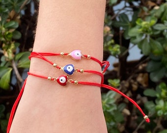 Evil Eye Bracelet/ Heart Evil eye bracelet/ Hilo rojo/Protection Bracelet/ Jewelry/ heart shape evil eye/ pulsera/ Dainty Bracelet/ evil eye