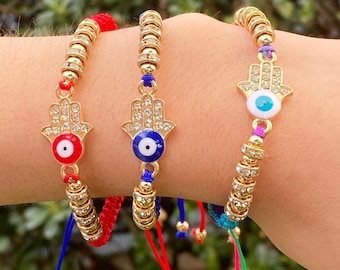 Blue Evil Eye Hamsa Hand Bracelet/ Evil eye bracelet/ Adjustable Bracelet/ Unisex /Protection Bracelet/ Handmade Jewelry/ Hamsa rhyme stone