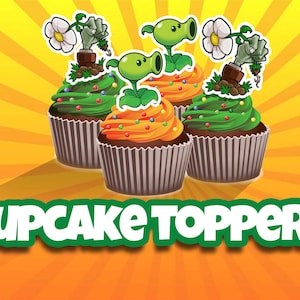 Cupcake Toppers, Kids Birthday Decor,  Zombie Decorations, Cupcake Decorations, Plant Party, Character Cupcake Toppers