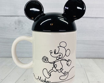 Nueva taza de cerámica de boceto lineal de Disney Mickey Mouse / taza de café de cuaderno de bocetos con tapa / taza con orejas de Mickey / taza de cuaderno de bocetos de Disney Mickey / Disney