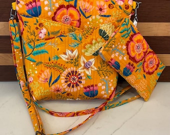 SET- Steph’s Double-Cross Pocket Purse with adjustable strap AND Matching Quilted Glasses case