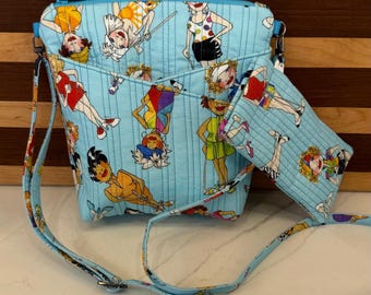 SET- Steph’s Double-Cross Pocket Purse with adjustable strap AND Matching Quilted Glasses case