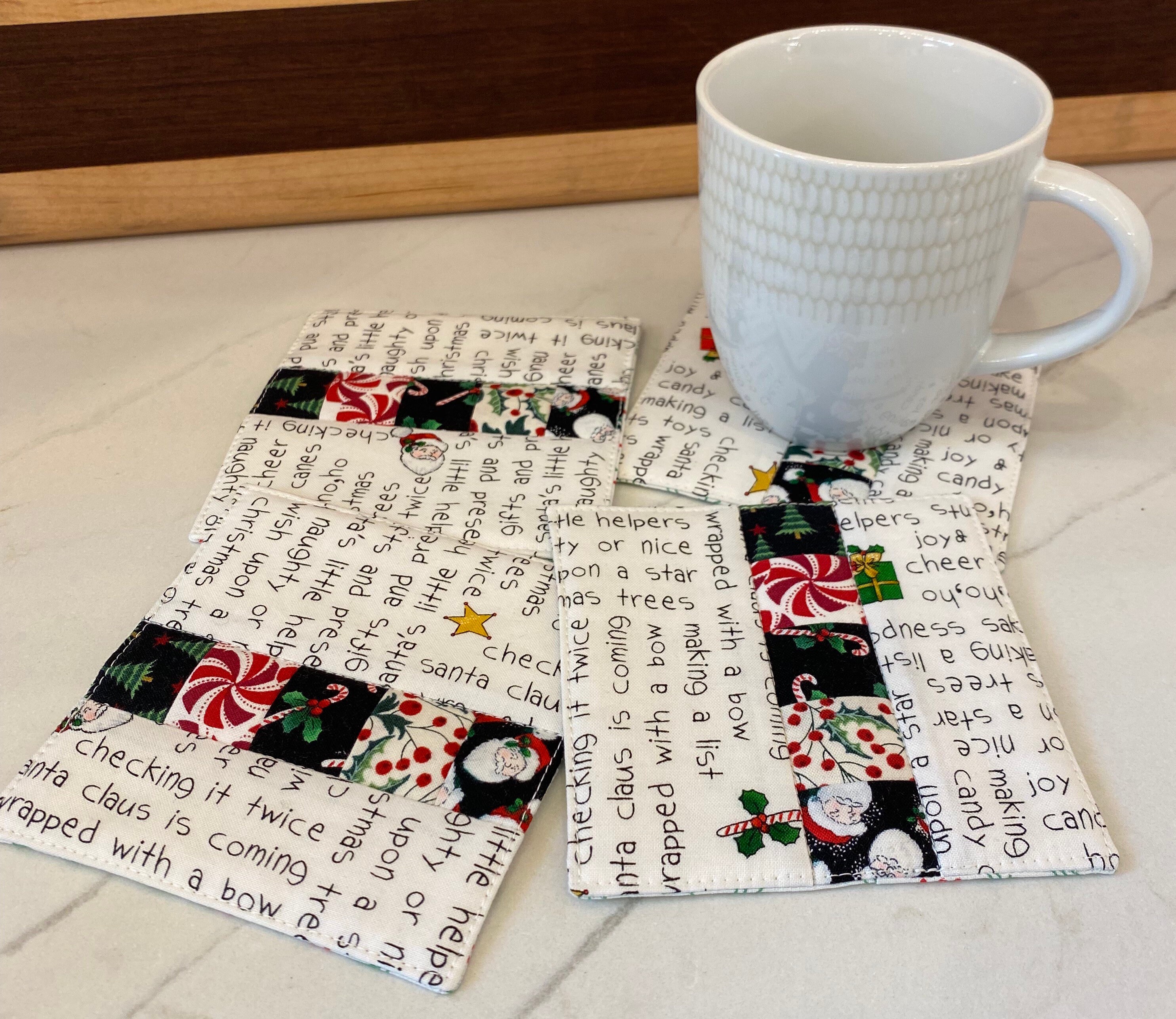 4 Quilted Drink Coasters in pretty Christmas fabrics