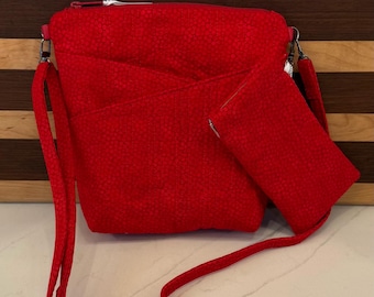 SET- Steph’s Double-Cross Pocket Purse with adjustable strap AND Matching Quilted Glasses case