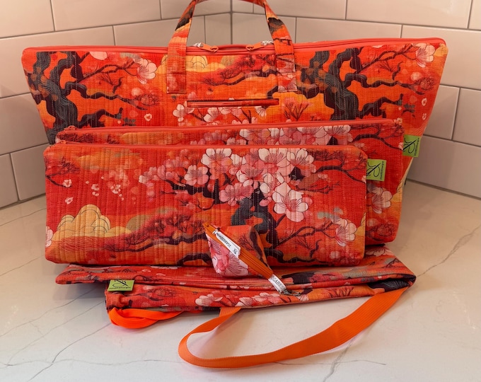 Featured listing image: Steph’s 5 piece Mahjong Tote All Set** NOW w/added carry strap on drawstring mat bag