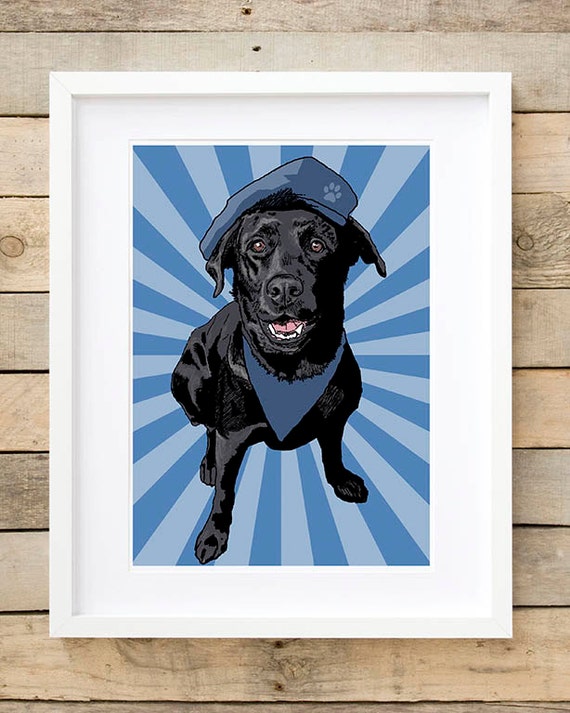 Black Labrador Army Service Dog Wall Art Print Personalised Military Decor