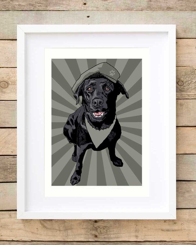 Black Labrador Army Service Dog Wall Art Print Personalised Military Decor
