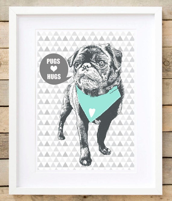 Print 13x19 Hug A Pug by Fab Funky Dog
