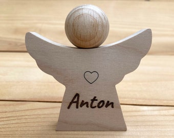 Wooden angel angel wood baptism guardian angel birth confirmation engraving name personalized