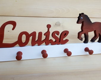 Children's Wardrobe Wood Horse Name Hook Bar Coat Hook Children's Room