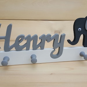 Children&#39;s Wardrobe Wooden Elephant Name Hook Rail Coat Hooks Children&#39;s Room