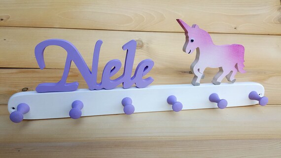 Children's wooden coat rack with unicorn