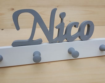 Perchero de pared con nombre para armario infantil, perchero de madera para habitación infantil