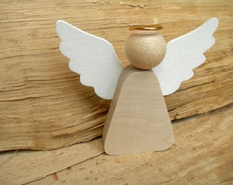Angels made of wood small natural