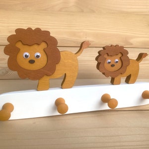 Children&#39;s wardrobe wooden lion wall hook children&#39;s room wardrobe hook rail coat hook