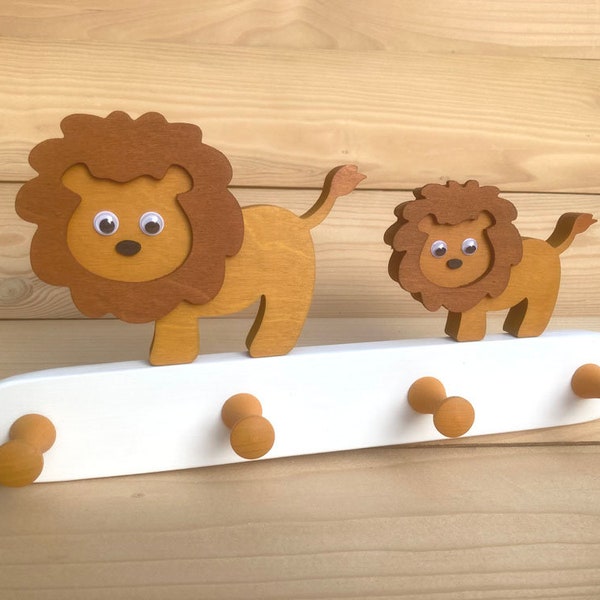 Children's Wardrobe Wood Lion Wall Hooks Children's Room Wardrobe Hook Strip Coat Hook