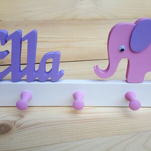 Armario para niños Madera Nombre elefante Abrigo Gancho Gancho Tira Habitación infantil