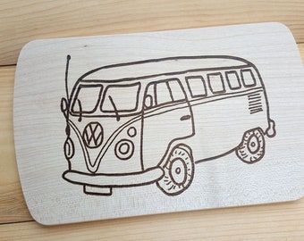 Schneidebrett Frühstücksbrettchen VW Bully Bus Camping Namensgravur Holz Name