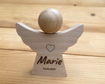 Wooden angel angel wood baptism guardian angel birth confirmation engraving name personalized