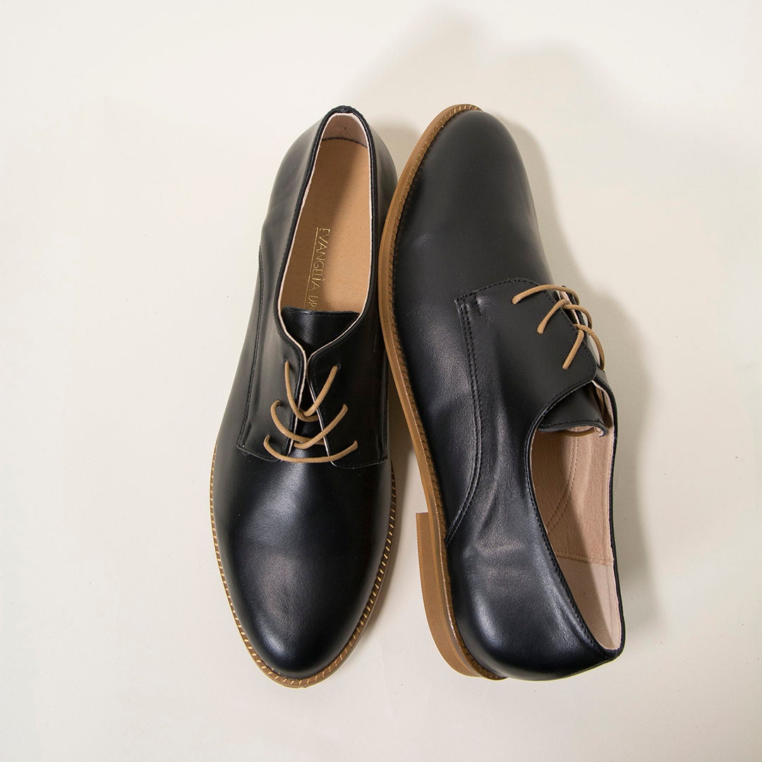 Black Oxford Shoes Women Classic Leather Oxfords Laced Oxford Shoes Tie ...
