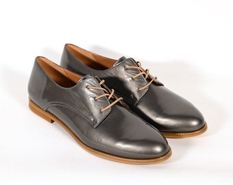 Lackleder Halbschuhe Oxford-Schuhe Frauen Klassische Lederschuhe Büroschuhe Schnürschuhe Flache Schuhe Minimalistische Schuhe Formelle Schuhe