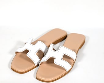 Greek leather sandals  Handmade open toe sandal  Comfortable everyday  Barefoot beach sandals  White  leather sandals