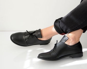 Schwarze Oxford Schuhe Frauen Oxfords Schuhe Büroschuhe Minimalistische Schuhe Schnürschuhe Oxford Schuhe Formelle Alltagsschuhe