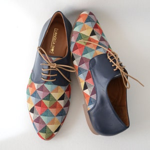 Women&#39;s Vintage Leather Multicolor Retro Oxfords for Wedding and Business Daily Wear