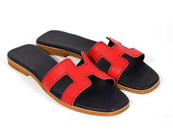 Greek leather sandals  Handmade open toe sandal  Comfortable everyday  Barefoot beach sandals  Red leather sandals