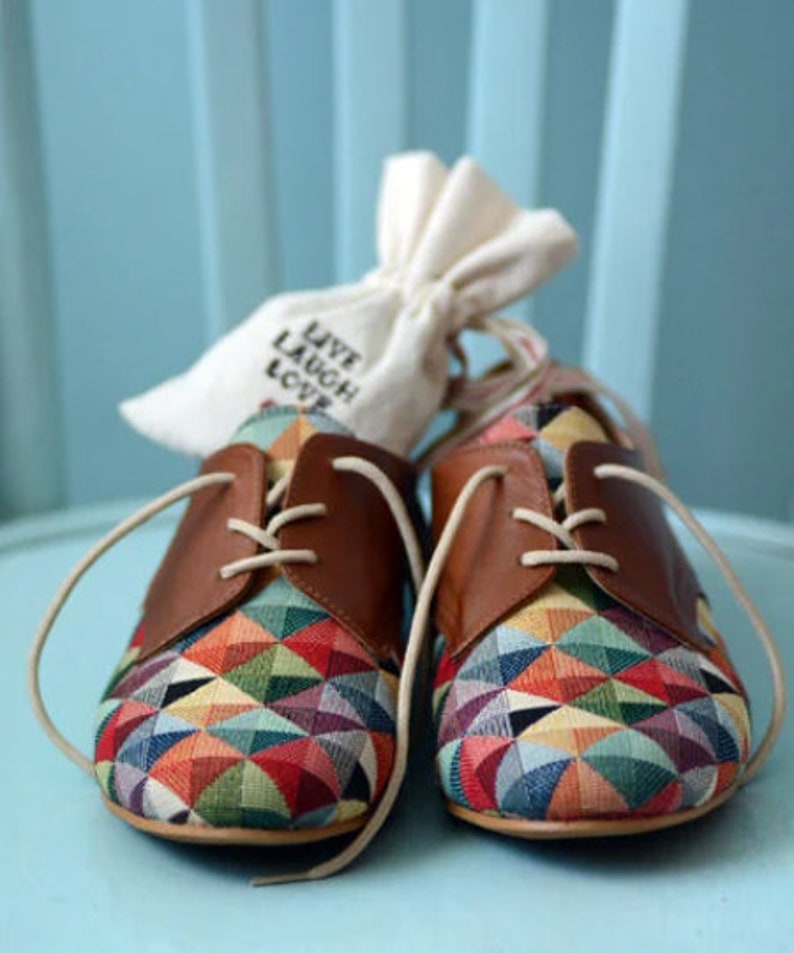 Multicolored shoes  Oxford shoes women  Handmade flat shoes for bride   Brown leather lace up flat oxford shoes  Unique amazing shoes