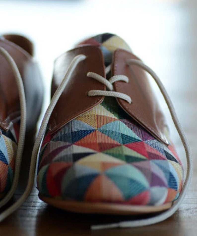 Multicolored shoes  Oxford shoes women  Handmade flat shoes for bride   Brown leather lace up flat oxford shoes  Unique amazing shoes