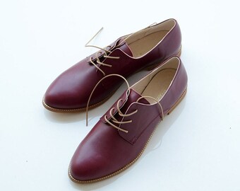 Oxford schoenen dames Klassieke lederen Oxfords Tie kantoorschoenen Veterschoenen platte damesschoen Minimale schoenen Blauwe Oxfords Grijze flats Bordaux stropdas schoenen