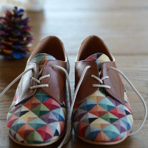 Multicolored shoes  Oxford shoes women  Handmade flat shoes for bride   Brown leather lace up flat oxford shoes  Unique amazing shoes