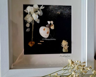 Tableau art des galets, Cadeau Saint Valentin, cadeau de mariage, cadeau fiançailles, cadeau déclaration, décoration d'interieur, Pebble art