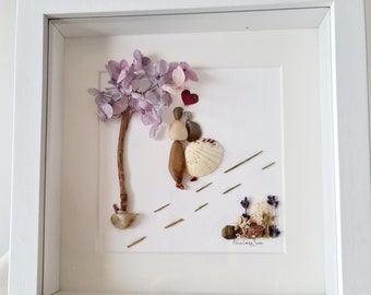 Tableau art des galets, Cadeau Saint Valentin, cadeau de mariage, cadeau fiançailles, cadeau déclaration, décoration d'interieur, Pebble art