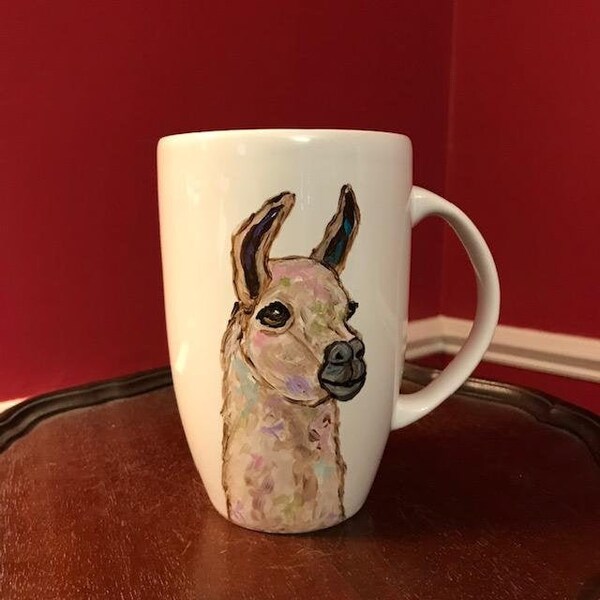 Whimsical Llama Art,20oz. Whimsical Llama Mug,Hand Painted Whimsical Llama Mug,Llama Art,Llama Mug,Whimsical Alpaca Art,Whimsical Alpaca Mug