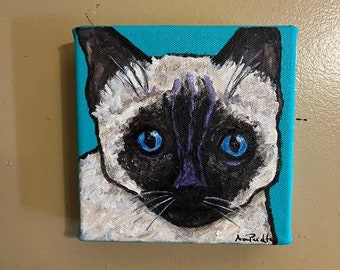 Siamese Cat Art,6"x6"x1.5" Acrylic Siamese Cat Painting,Siamese Cat Canvas,Siamese Cat Acrylic Painting,Memorial Siamese Gift Canvas,Siamese