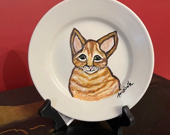 Orange Tabby Cat Art,6.5” Hand Painted Orange Tabby Cat Plate with Easel,Decorative Orange Tabby Cat Plate,Orange Tabby Cat Plate Decor