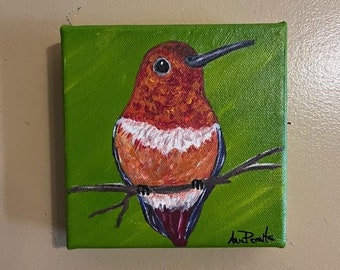 Hummingbird Art,6"x6"x1" Acrylic Hummingbird Painting,Hummingbird Acrylic Canvas,Hummingbird Acrylic Art,Hummingbird Canvas Art,Hummingbird