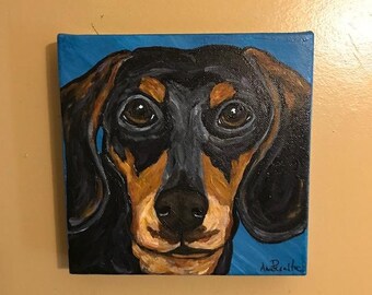 Dachshund Art,8"x8"x1.5" Acrylic Dachshund Painting,Dachshund Canvas,Black Dachshund Acrylic Painting,Dachshund Portrait Canvas,Dachshund