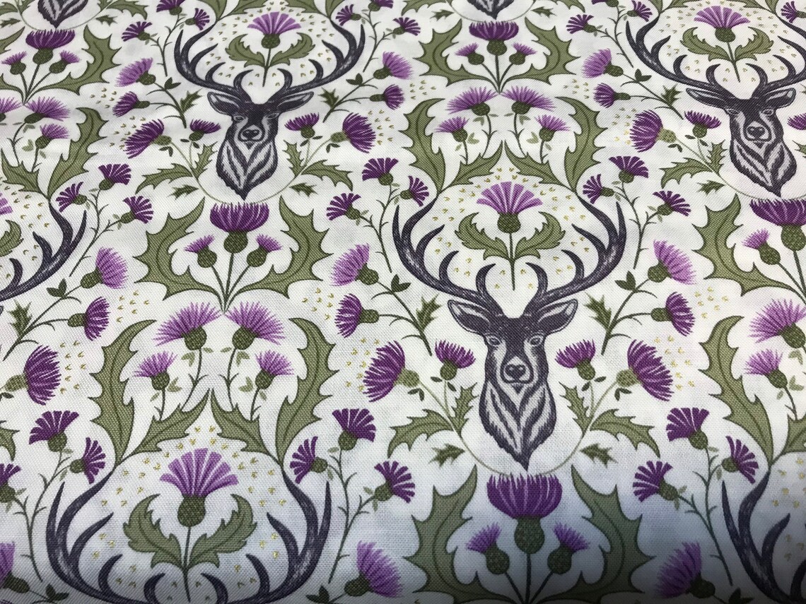 100 Cotton print Stag Deer Thistle fabric from the Celtic Etsy