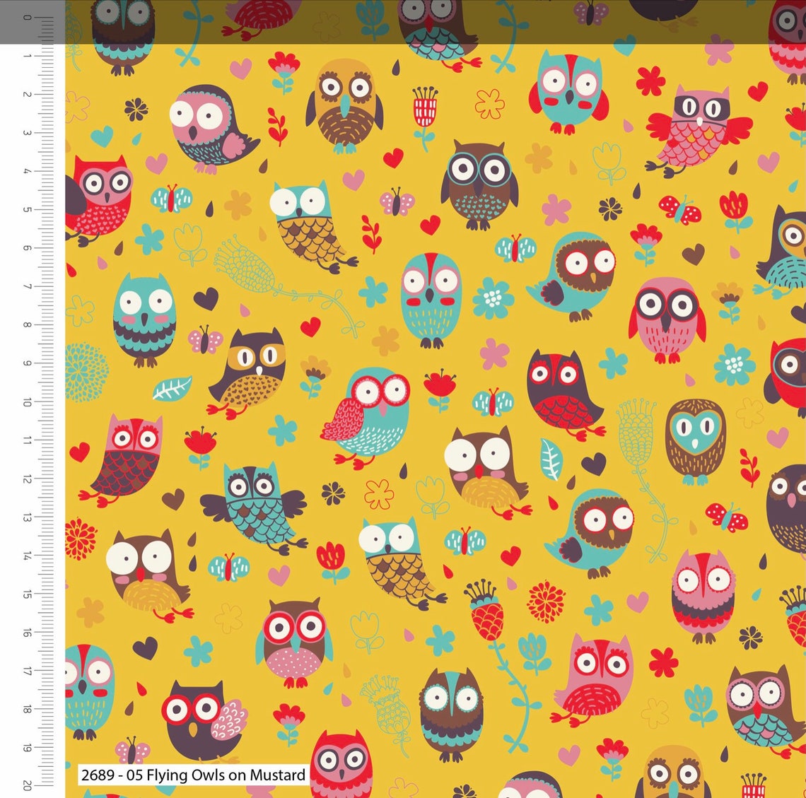 Lightweight Cotton Bird Owl print fabric from Craft Cotton Co. Etsy