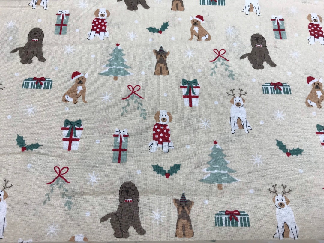 100 Cotton Christmas Dog Fabric. Holly, Dog Breed, Bandana, Frenchie