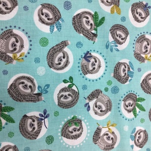 100% Cotton print Sloth fabric panel and contrast design. Sleepy Sloth, Hanging Sloth. Quilting, Patchwork, dressmaking, Roman Blind etc image 4
