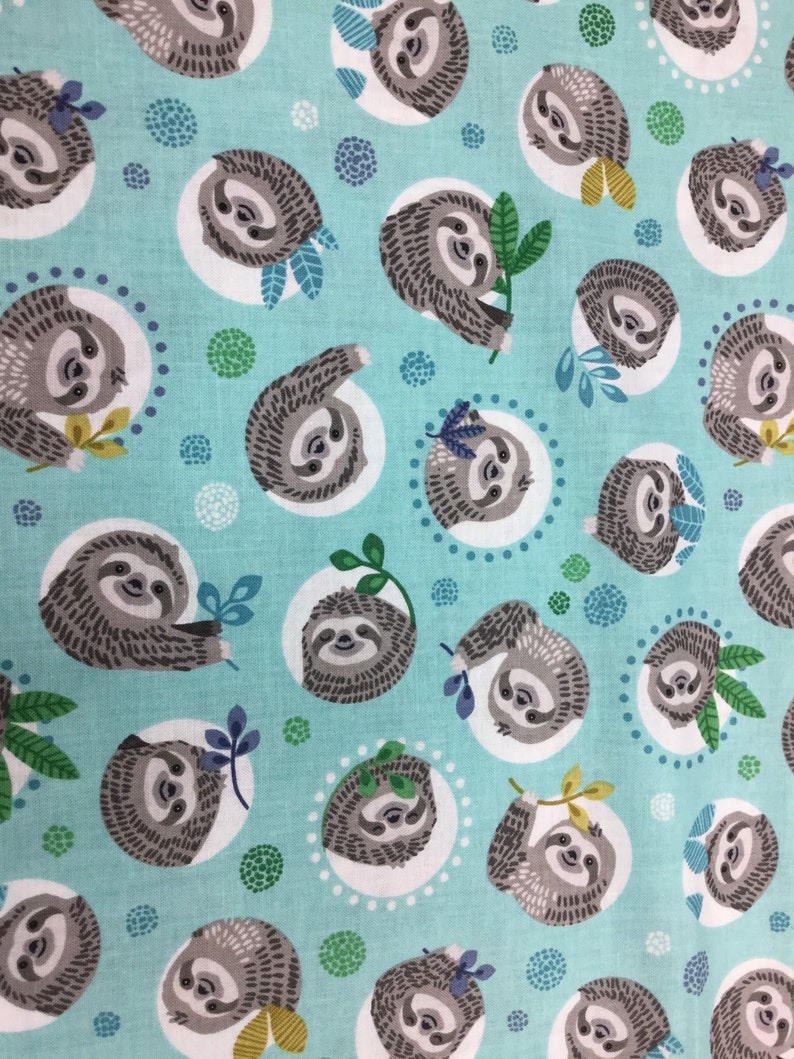 100% Cotton print Sloth fabric panel and contrast design. Sleepy Sloth, Hanging Sloth. Quilting, Patchwork, dressmaking, Roman Blind etc image 4