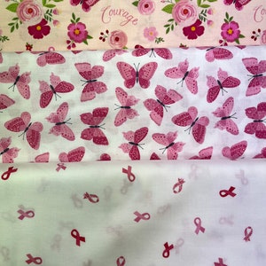 Breast Cancer Awareness Cotton Fabric: Riley Blake Butterflies & Ribbons