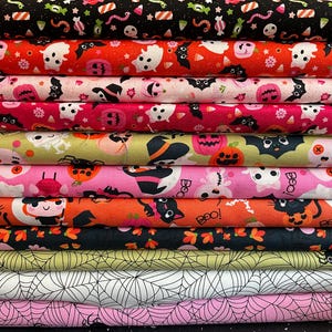 100% Cotton Halloween fabrics. Skeleton. Halloween, Ghosts, Pumpkins. Bats, Spiders, cushion, patchwork, dressmaking. Poppie Cotton